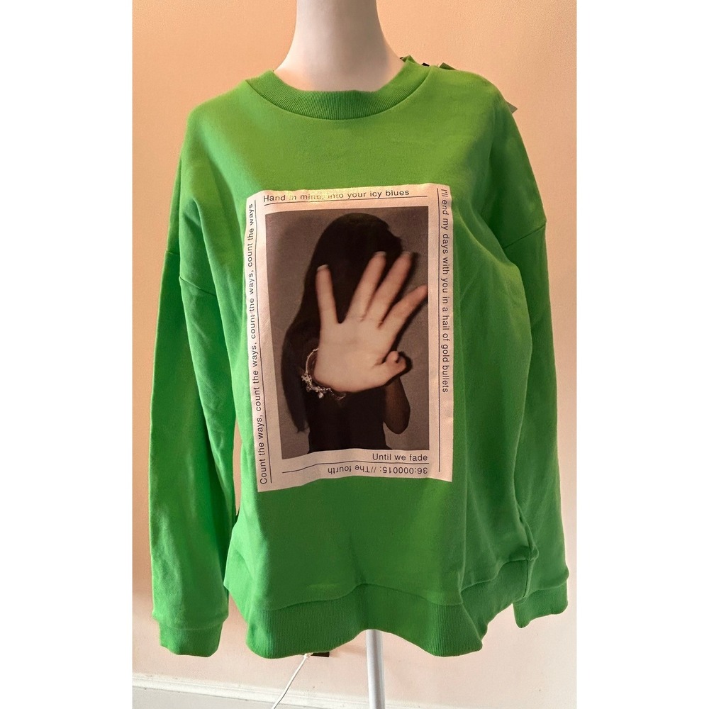 NWT‎ ZGY DENIM Women's Bright Green Graphic Sweatshirt Oversized Large L Neon